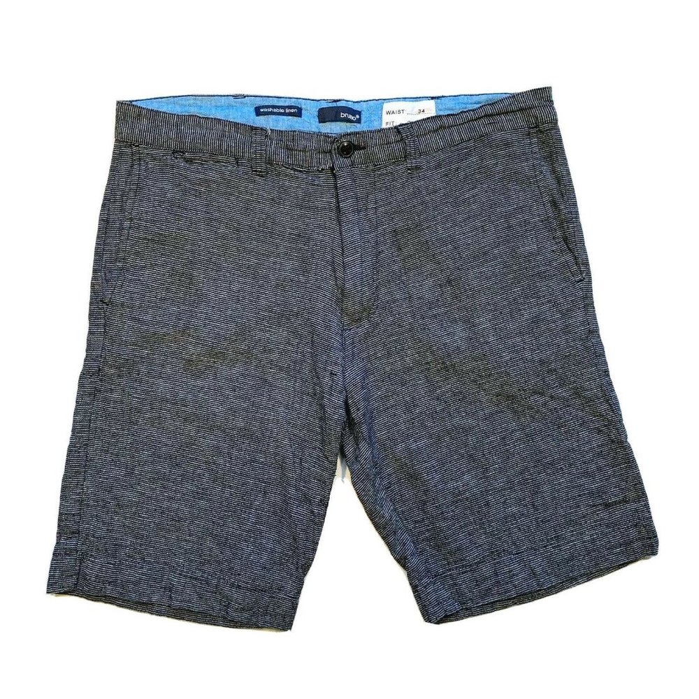 Bruno Classic Chino Shorts‎ Mens 34 (35) Washable Linen Blend Flat Front Black